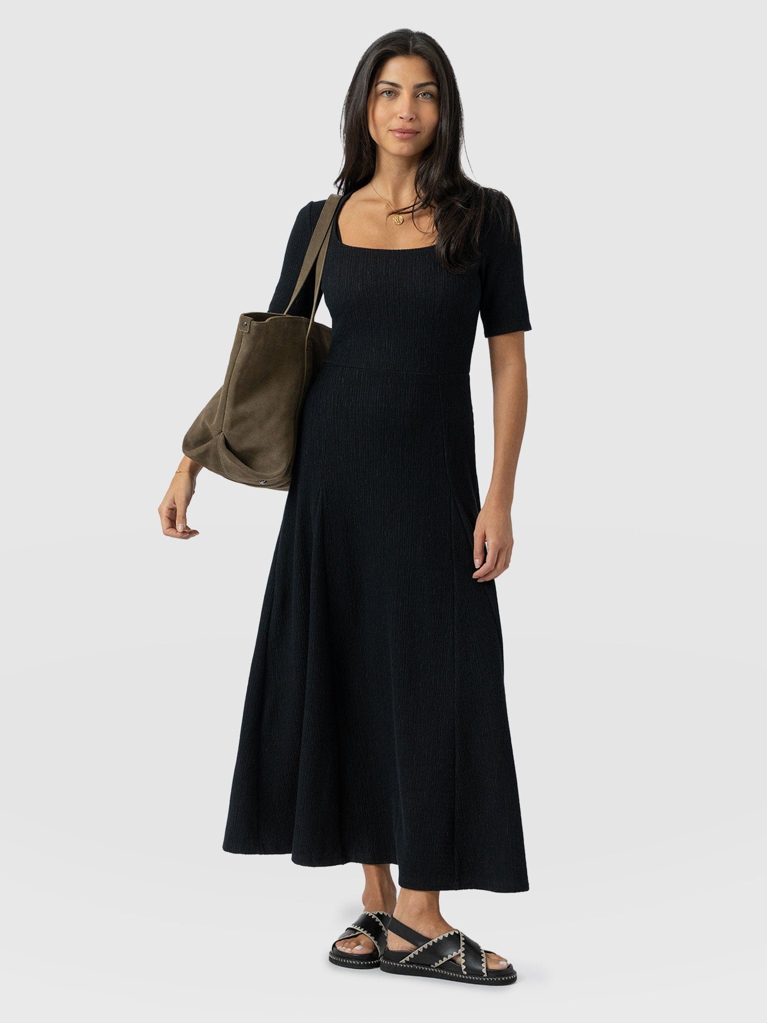 Akia Short Sleeve Dress - Black Textured - Image 2