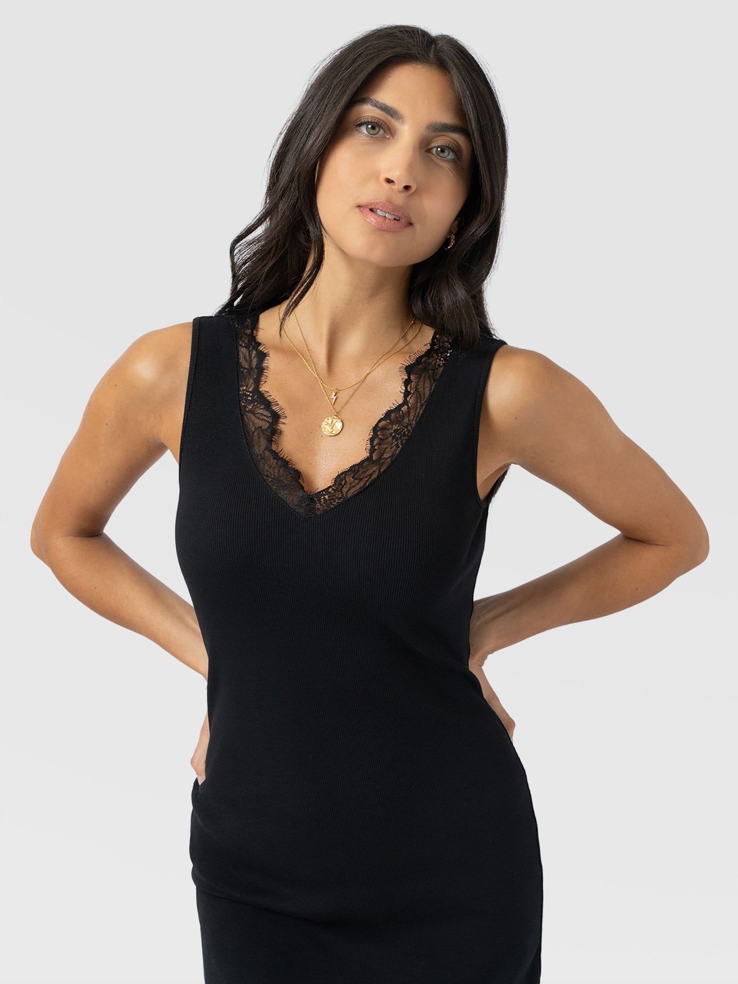 Andie Sleeveless V Neck Dress - Black Lace - Image 4