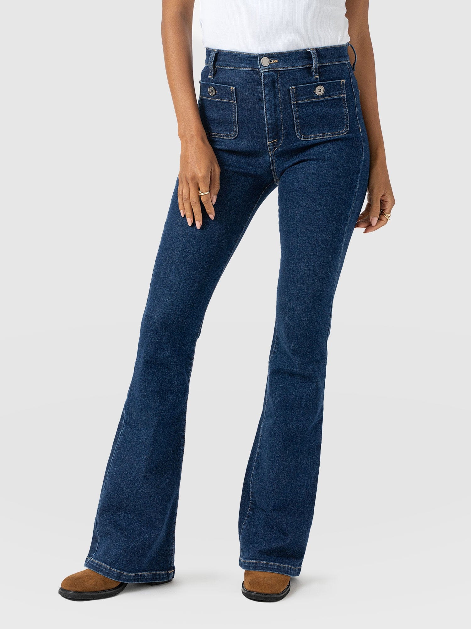Bowie Stretch Flare Jeans - Mid Blue - Image 2
