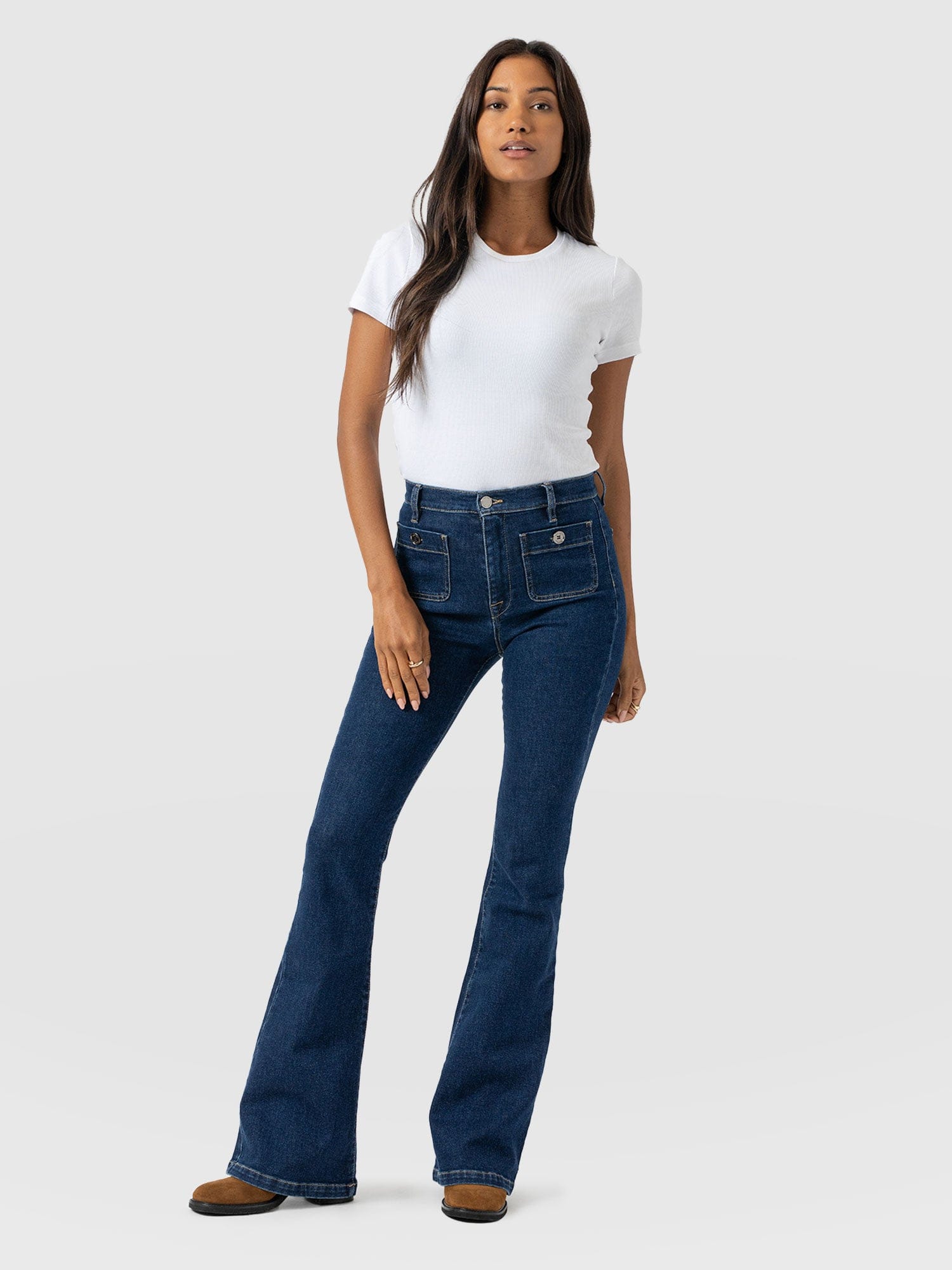Bowie Stretch Flare Jeans - Mid Blue - Image 3