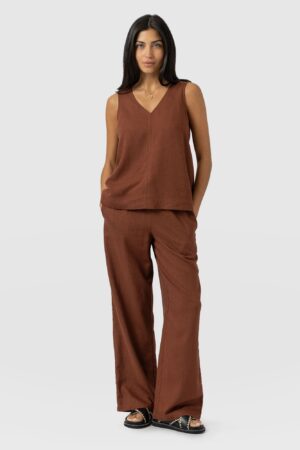 Corinne Linen Pant - Russet Brown