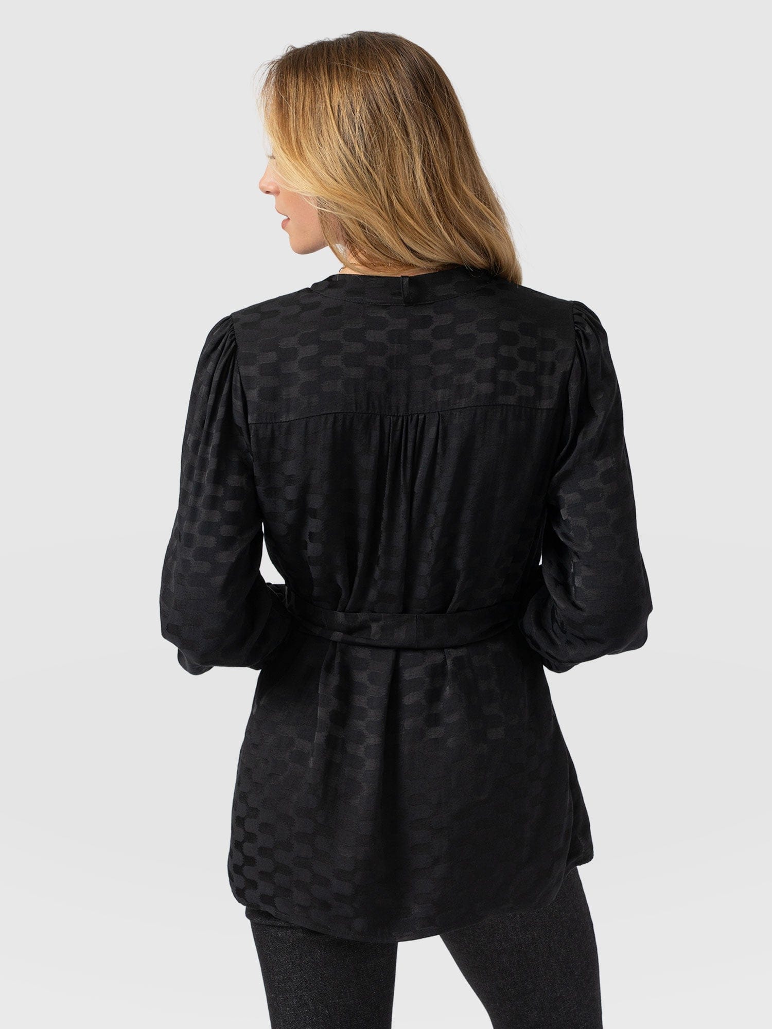 Joselyn V Neck Blouse - Black Jacquard - Image 6