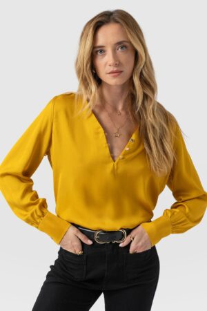 Joselyn V Neck Blouse - Golden Yellow