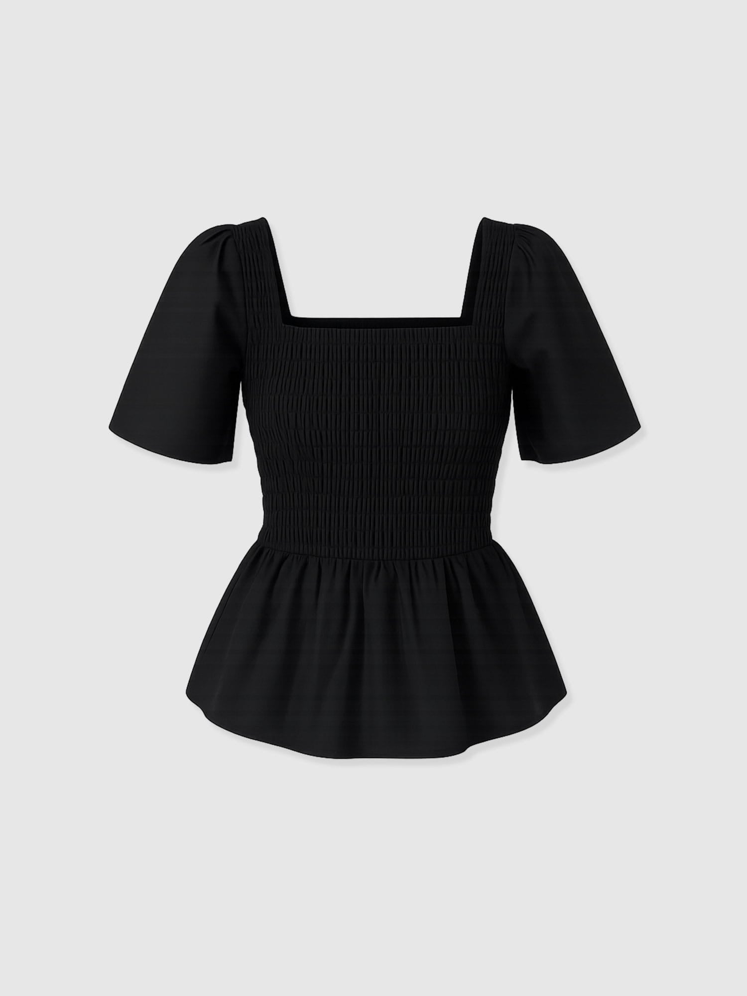 Maya Shirring Peplum Top - Black - Image 7