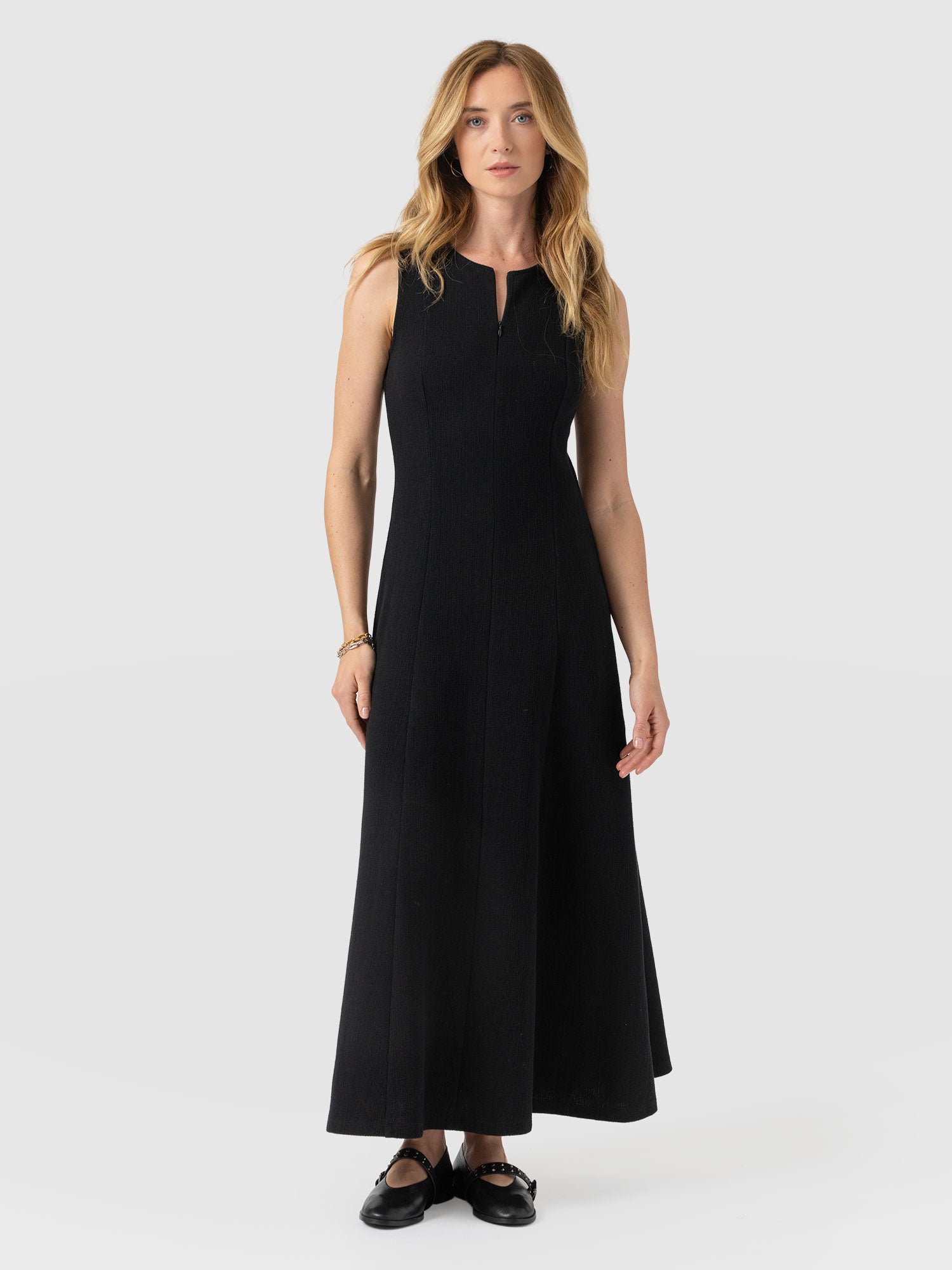 Orla Sleeveless Midi Dress - Black Textured - Image 2