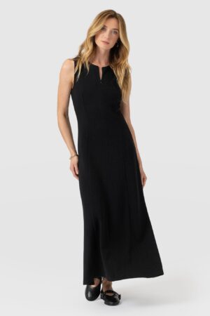 Orla Sleeveless Midi Dress - Black Textured