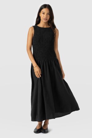Sadie Shirring Dress - Black