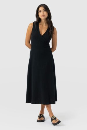 Sleeveless Maggie Wrap Dress - Black Textured