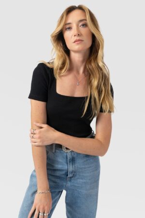 Sloane Ribbed Short Sleeve Tee - Black