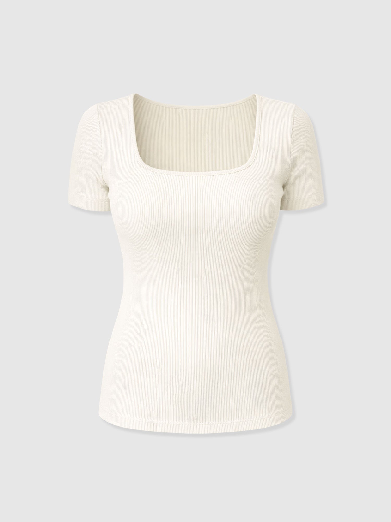 Sloane Ribbed Short Sleeve Tee - Cream - Image 7