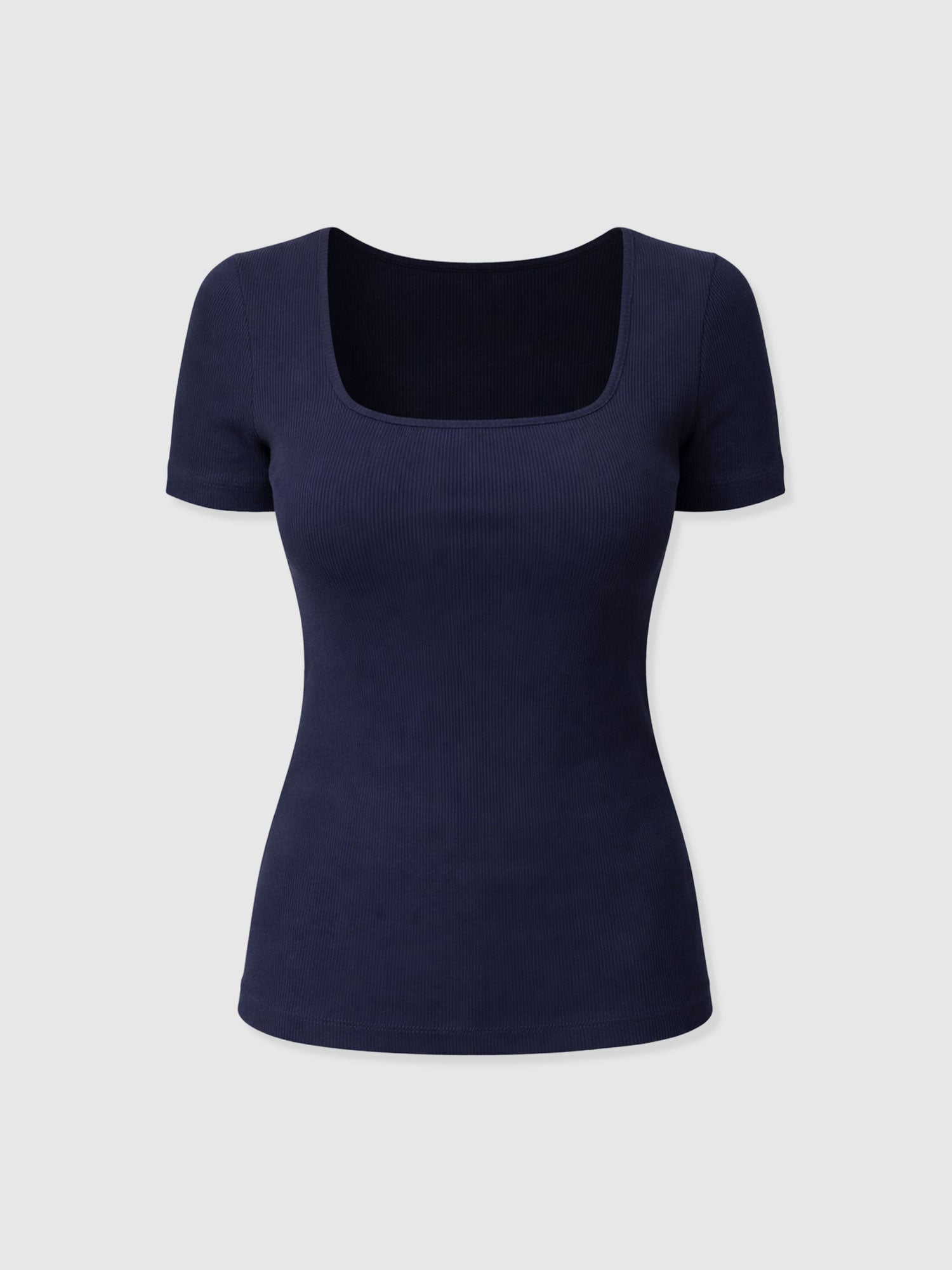 Sloane Ribbed Short Sleeve Tee - Navy - Image 7