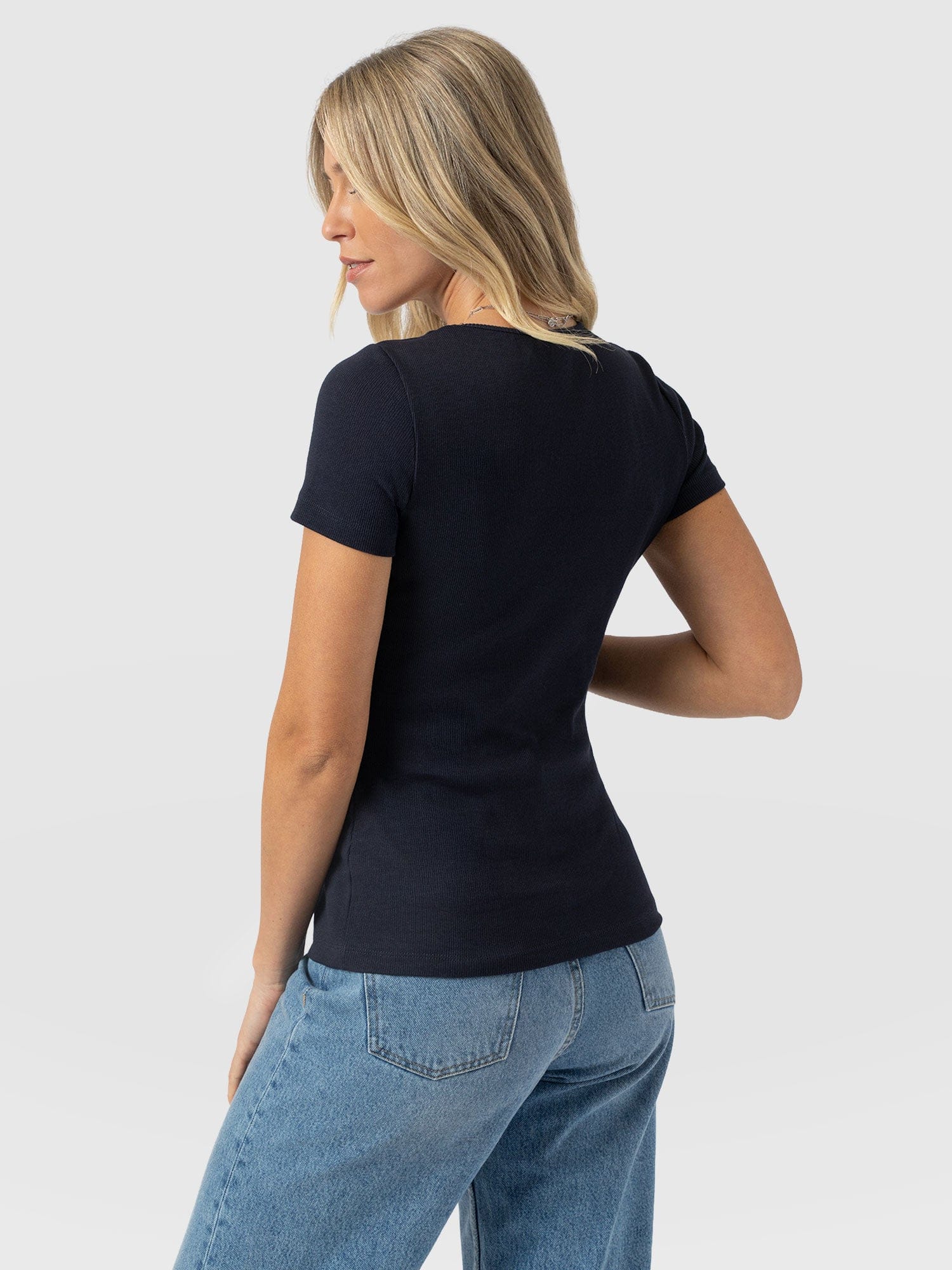 Sloane Ribbed Short Sleeve Tee - Navy - Image 6