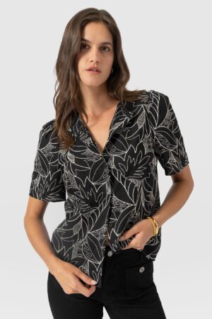 Tabitha Short Sleeve Blouse - Black Embroidered