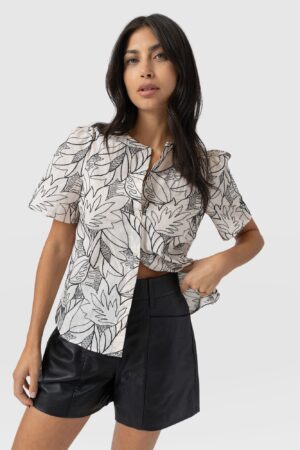 Tabitha Short Sleeve Blouse - Cream Embroidered