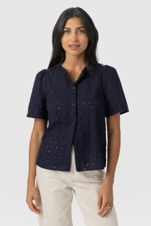 Tabitha Short Sleeve Blouse - Navy