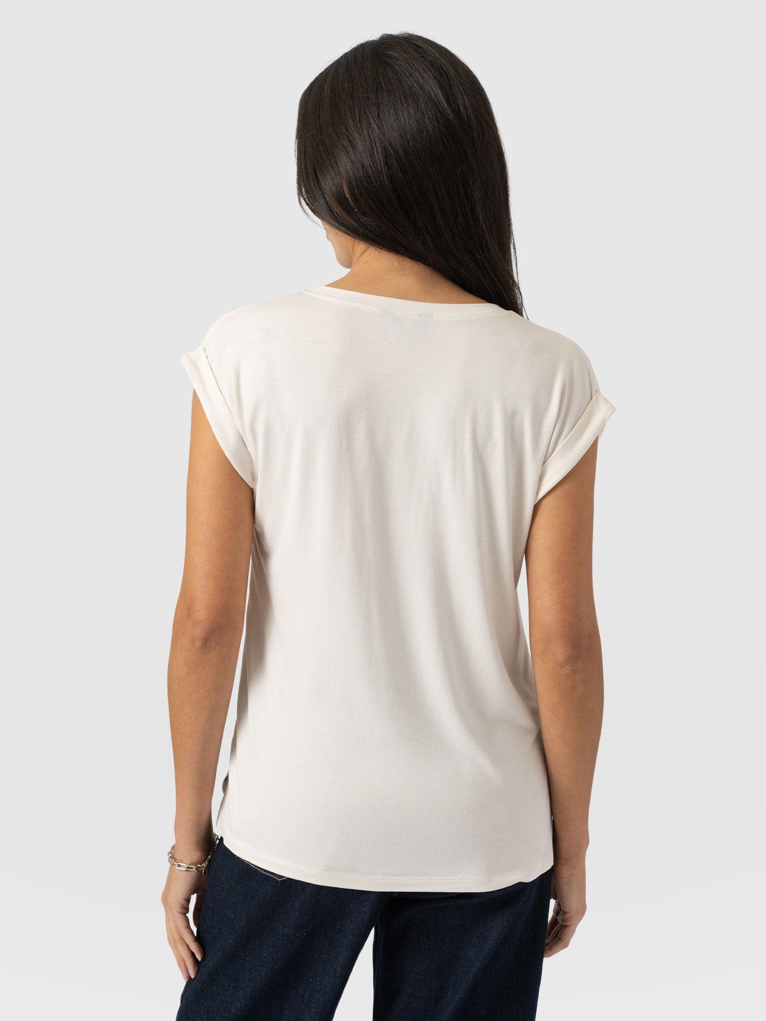 Turn Up Contrast V Neck Tee - Cream Polka Dot - Image 6