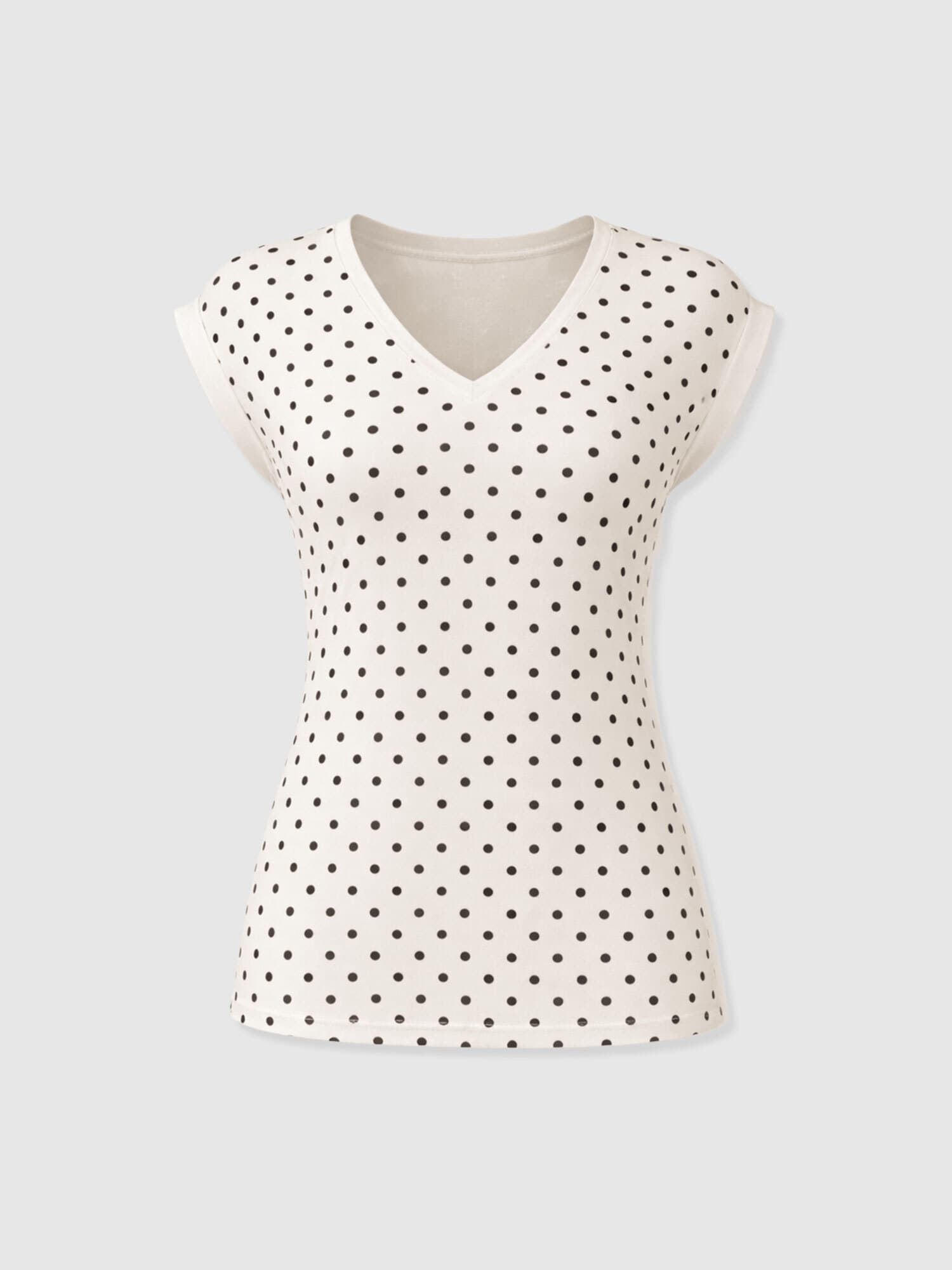 Turn Up Contrast V Neck Tee - Cream Polka Dot - Image 7
